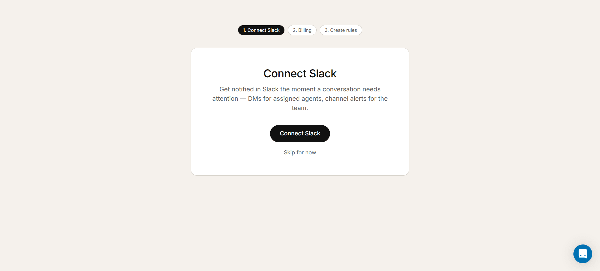 Onboarding screen prompting the workspace admin to connect Slack